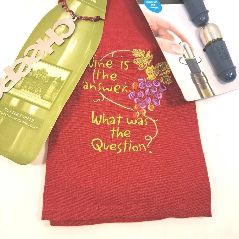 Wine Themed Bundle KITCHEN/BAR TOWEL WINE STOPPER BOTTLE TOPPER